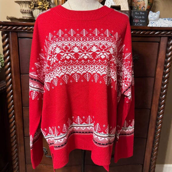 Tommy Hilfiger Sweaters - TOMMY HILFIGER NWT Red Intarsia Knit Hi Lo Hem Sweater